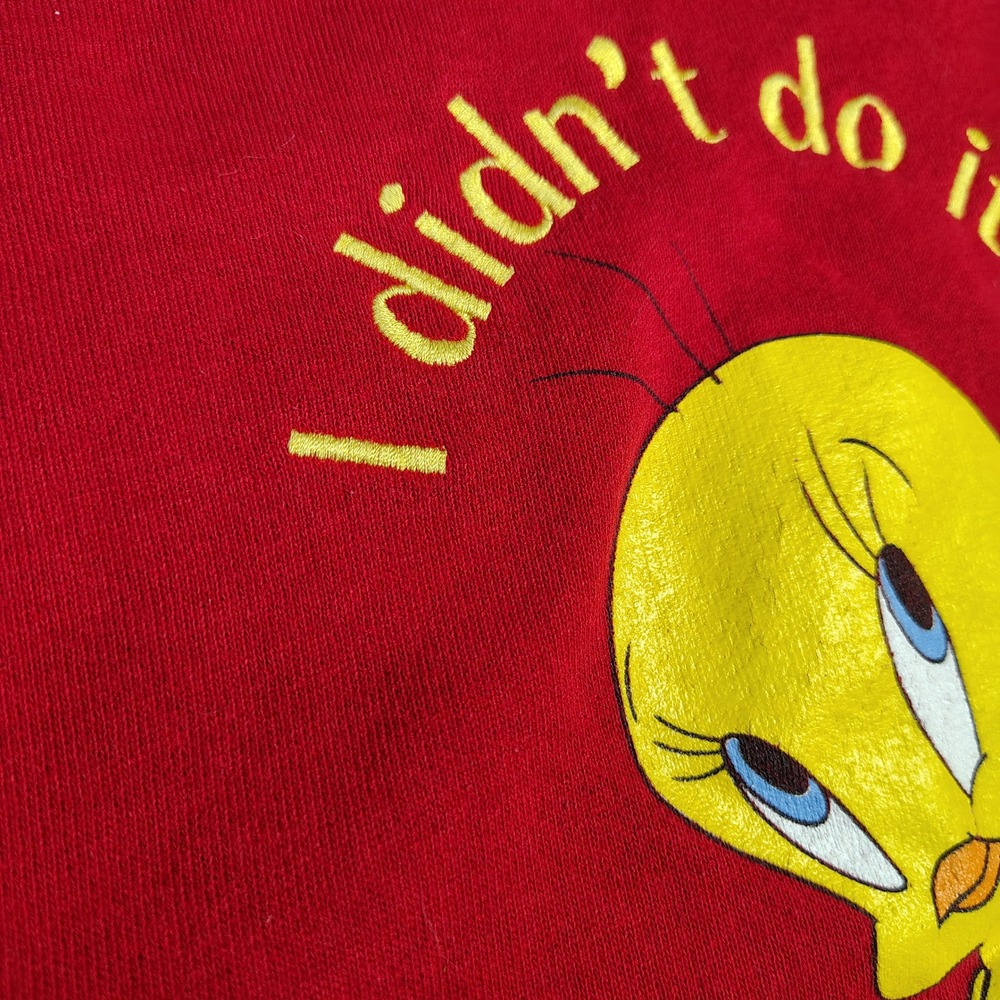 Vintage 90s Looney Tunes Sweatshirt Large Red Cotton Tweety Bird Made in USA - Picture 8 of 13